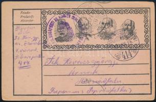 1917 Field postcard "M. KIR. BUDAPESTI 20. HONVÉD GYALOG ..." + "TP 414" 1917 Tá...