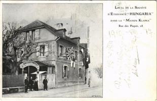 1910 Local de la Societe d'Étudiants "Hungaria" dans la "Maison Klapka". Rue des Paquis, 28. / Magyar étterem Genfben, Hungarika / Hungarian restaurant in Geneve, Hungarica (fa)