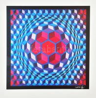 Vasarely Victor (1908-1997): Op-art kompozíció. Ofszet, papír, jelzett a nyomaton, papírra kasírozva, 31×30,5 cm