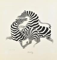 Vasarely Victor (1908-1997): Zebrák. Nyomat, papír, jelzett a nyomaton, 25,5×32,5 cm
