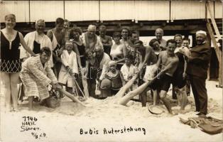 1929 Göhren, Budis Auferstehung, Strand / beach, man buried in sand, humour. photo (fl)