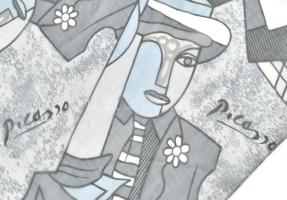 Picasso mintás, szürkés színű sál / kendő, 125x49 cm