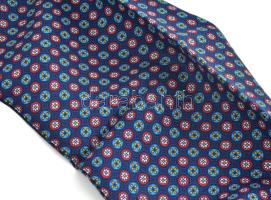 Angol selyem sál, sötétkék alapon apró, sűrű mintával, jelzett, 126x30 cm