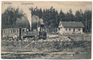 Volary, Wallern; Gasthaus Säumerbrücke / restaurant and hotel, railway line, locomotive, train (Rb)