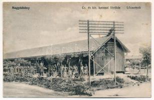 1914 Budapest XXII. Nagytétény, Cs. és kir. katonai lövölde, lőcsarnok katonákkal. Weigand István kiadása (EK)