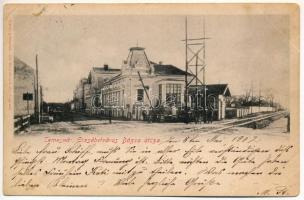 1902 Temesvár, Timisoara; Erzsébetváros, Dózsa utca, kerékpár, sorompó, vasúti átkelő és őrház. Polatsek-féle kiadása / Elisabetin street view, bicycle, barrier, railway crossing (EK)