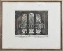 Ruga, Pietro (1772 k.- 1850 k.): A Panteon, Róma. Rézmetszet, papír, jelzett a metszeten. 1829 körül. Kissé foltos. Üvegezett fakeretben. 19x24 cm.
