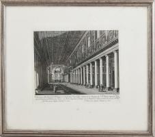 Ruga, Pietro (1772 k.-1850 k.): Bazilika belseje, Róma. Rézmetszet, papír, jelzett a metszeten. 1829 körül. Lap széle kissé foltos. Üvegezett fakeretben. 19x23 cm.