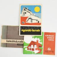 Vegyes nyaralókkal kapcsolatos tervek, 3 db:   Szőlőhegyi nyaraló tervek. Bp., 1974., Építésügyi Tájékoztatási Központ. Kiadói papírkötés.;   Nyaraló tervek. Országos katalógus. Bp., 1980., Építésügyi Tájékoztatási Központ. Kiadói papírkötés;   Korszerű falusi lakóházak tervei. Bp., 1970., TTI Műszaki Gazdasági Főosztály. Kiadói papírkötés, szakadozott gerinccel, kopott borítóval.