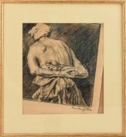 Tuszkay Márton (1884-1940):Turbános alak. Szén, papír, jelzett. Üvegezett fakeretben. 25x25 cm.