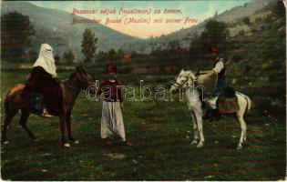 Bosanski seljak (musliman) sa zenom / Bosnischer Bauer (Moslim) mit seiner Frau / Bosnian folklore, Muslim man with his wife. W.L. Bp. No. 24. 1910. (EK)