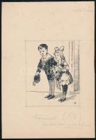 Ócsvár Rezső (1877-1968): Lány és fiú (illusztráció). Tus, papír, jelezve jobbra lent, 11x9 cm.