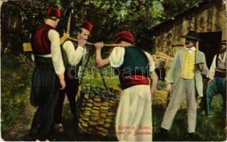 1914 Mjerenje sljiva u Bosni / Pflaumenwiegen in Bosnien / Bosnian folklore, Muslim men weighing plum. W.L. Bp. No. 32. 1910. (szakadás / tear)