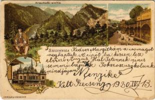 1920 Szczawnica, Przechodki wielkie, Dworzec goscinny, Zdrój Magdaleny / mountains, spa, bath, hotel, folklore. Lit. M. Salba Art Nouveau, litho (fa)