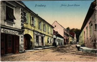 Friedberg (Steiermark), Anton Bauer Gasse / street view, shops of Alois Schafler and Joh. Korinek. Verlag M. Weitzer (EK)