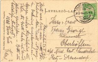 1913 Öskü, Római katolikus iskola, templom. Pósa Endre kiadása (EK)