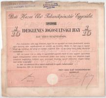 Budapest 1894. Pesti Hazai Első Takarékpénztár-Egyesület ideiglenes jogosultsági jegye 1/10 részvényről, felülbélyegzéssel, szárazpecséttel, hátulján írással T:F szakadások