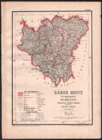 1880 Hátsek Ignác (1827-1902): Sáros megye közigazgatási térképe, rajta: Bártfa, Eperjes, Kisszeben és más települések, 1:500.000, Bp., Rautmann Frigyes,(Posner Károly Lajos-ny.), 30x21 cm, teljes: 37x26 cm