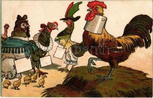 1917 Chicken and rooster art postcard. litho (fl)