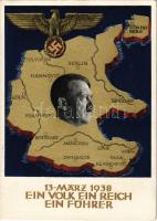 1938 März 13. Ein Volk, ein Reich, ein Führer! / Adolf Hitler, NSDAP German Nazi Party propaganda, map, swastika. 6 Ga. s: Professor Richard Klein