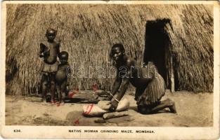 Mombasa, Native Woman Grinding Maze. African folklore, half naked woman (felületi sérülés / surface damage)