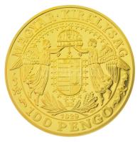 DN "Magyar Aranyóriások - Szent László 100 Pengő 1929" aranyozott Cu utánveret kapszulában...