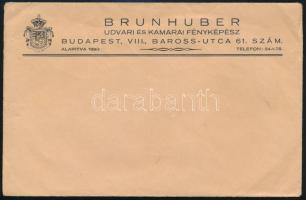 cca 1930 Brunhuber udvari és kamarai fényképész, Bp., VIII., Baross u. 61., céges fejléces borítékja, 11,5x17,5 cm