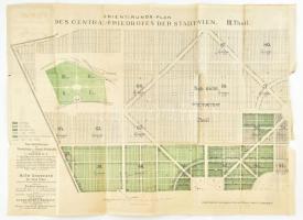 1897 Bécsi központi temető térképe, szakadásokkal, 52x69 cm