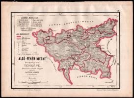 1880 Hátsek Ignác (1827-1902): Alsó-Fehér megye közigazgatási térképe, rajta: Abrudbánya, Nagyenyed, Gyulafehérvár, Balázsfalva, Alvinc és más települések, 1:500.000, Bp., Rautmann Frigyes,(Posner Károly Lajos-ny.), a hátoldalon firkával, 21x30 cm, teljes: 26x36 cm