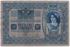 Ausztria 1919. (1902) 1000K, piros függőleges "DEUTSCHÖSTERREICH" felülbélyegzéssel, mindk...