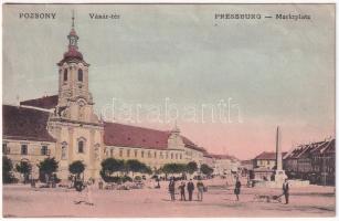 Pozsony, Pressburg, Bratislava; Vásár tér, piac / Marktplatz / market square (ázott / wet damage)