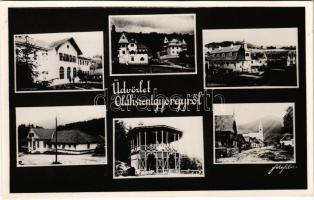 1944 Oláhszentgyörgy, Sangeorgiul Roman, Sangeorz-Bai; mozaiklap, részletek / multi-view postcard, spa, villas