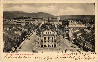 1902 Kassa, Kosice; Fő utca, színház, üzletek. Nyulászi Béla kiadása / main street, theatre, shops (EK)