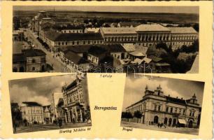 1940 Beregszász, Beregovo, Berehove; látkép, zsinagóga, Horthy Miklós út, Royal szálloda és kávéház / general view, synagogue, street view, hotel and café