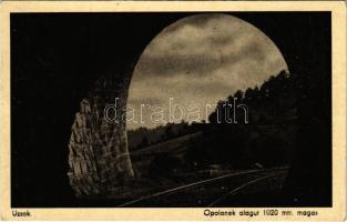 1939 Uzsok, Uzok, Uzhok; Opolonek vasúti alagút 1020 méter magasan / railway tunnel + SIANKI - UNGVAR 72 A vasúti mozgóposta bélyegző (gyűrődés / crease)