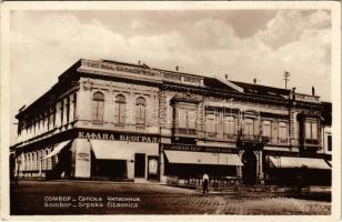 1937 Zombor, Sombor; Srpska citaonica, Kavana Beograd / Szerb Olvasókör, Jovan Bar üzlete, Belgrád kávéház / Serbian reading club, shops, café