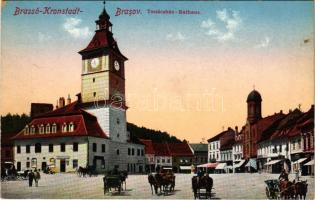 Brassó, Kronstadt, Brasov; Tanácsház (városháza), piac, üzletek. L. & P. 806. / Rathaus / town hall, market, shops (EK)