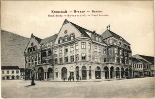 Brassó, Kronstadt, Brasov; Hotel Krone / Korona szálloda és kávéház, Kardosy üzlete. Alfred Tartler kiadása / Hotel Coroana / hotel and café, shops (EK)