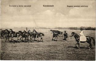 1917 Kecskemét, Bugac pusztai csikósok, magyar folklór. Fekete Gyula kiadása (apró lyuk / tiny pinhole)