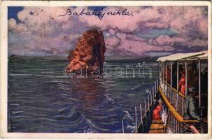 Orsova, Babakáj (Babagáj) szikla, gőzhajó. MFTR Művészlevelezőlap 6314-19. Klösz műintézet / Babagaj rock, steamship (EK)