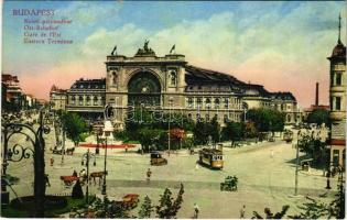 Budapest VII. Keleti pályaudvar, vasútállomás, Baross szobor és tér, villamos, automobil, lovaskocsi