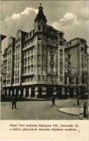 Budapest VIII. Hotel Park szálloda a keleti pályaudvar érkezési oldalával szemben, étterem és kávéház. Tulajdonos Garai Ármin. Baross tér 10.