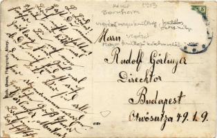 1913 Bornheim, "Bornheim im Schnee 1913" "Vorsicht! Hochspannung Lebensgefahr" /...