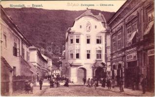 1913 Brassó, Kronstadt, Brasov; Zwirngasse / Cérna utca, Schicht szappan, J. Obendorfer, Heinrich Zintz üzlete / street view, shops (EK)