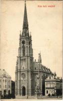 1913 Újvidék, Novi Sad; Római katolikus templom, Regényi István, Schatteles Nándor üzlete / Catholic church, shops (EK)