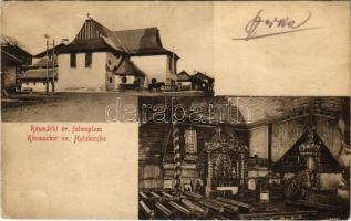 1914 Késmárk, Kezmarok; Ev. Holzkirche / Evangélikus fatemplom, belső, oltár. Schmidt R. C. kiadása / Lutheran wooden church, interior, altar (Rb)