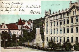 1903 Pozsony, Pressburg, Bratislava; Újtelep, villák, Evangélikus líceum internátusa / Neustift / villas, Lutheran boarding school (vágott / cut)