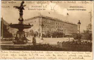 1904 Pozsony, Pressburg, Bratislava; Kossuth Lajos tér, szökőkút. Verlag Bediene dich allein / square, street view, fountain (fl)