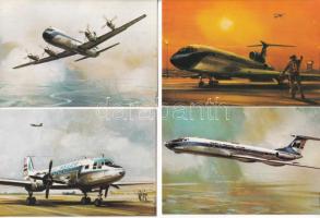 12 db MODERN MALÉV repülős képeslap / 13 modern aircraft postcards