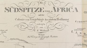 1829 Carl Ferdinand Weiland (1782 - 1847): "Die Südspitze von Africa mit der Colonie vom Vorgeb...